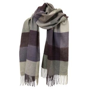 Fraas | Gray Purple Check Fringe Scarf